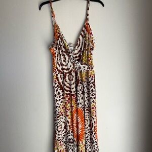 Merona White Maxi Dress with Orange, Brown & Green Floral Print